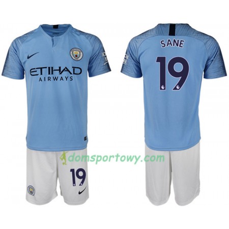 Koszulka Manchester City SANE 19 Dziecięcy Domowe Koszulki Piłkarskie 2018-2019 Krótki Rękaw
